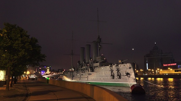 Aurora Cruiser in Saint-Petersburg Night 1