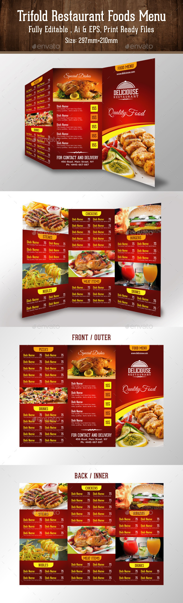 Trifold Restaurant Foods Menu - Food Menus Print Templates