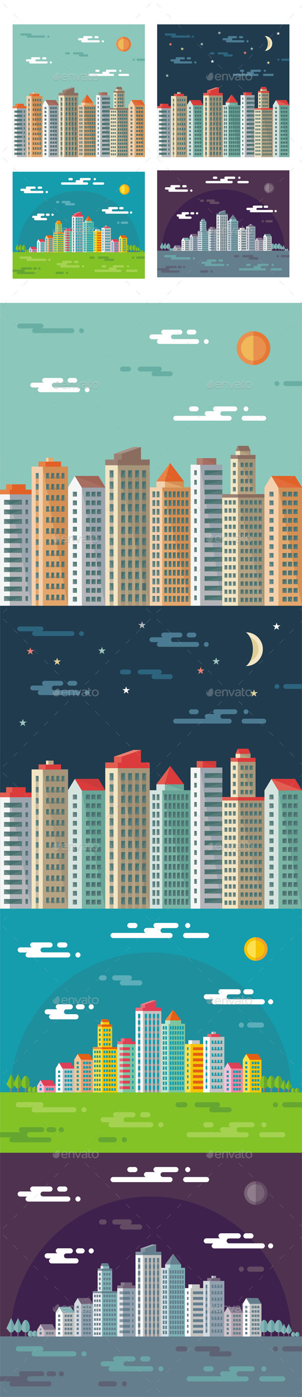 Cityscape - Abstract Buildings in Flat Style - Buildings Objects