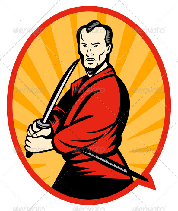 Samurai Warrior With Katana Sword Retro Style - People Characters