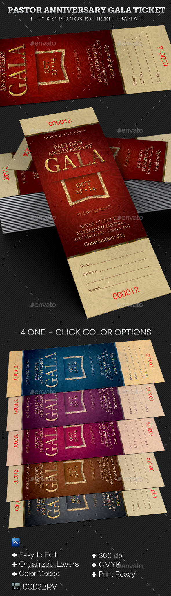 Pastor Anniversary Gala Ticket Template - Miscellaneous Print Templates