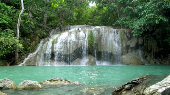 Erawan waterfall second level in National Park, in Kanchanaburi, Thailand.