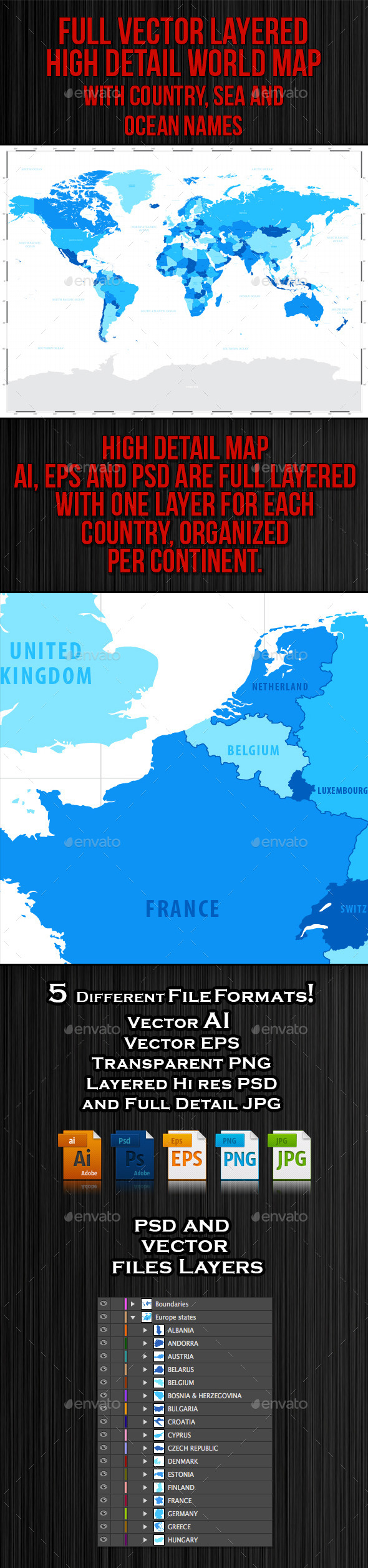 High Detail Blue World Map - Miscellaneous Characters