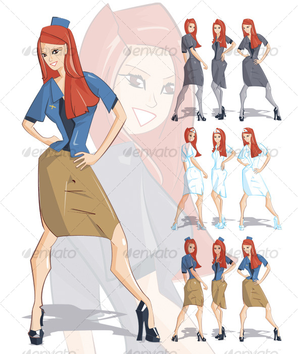 Flirty business woman, nurse, flight attendant - People Characters