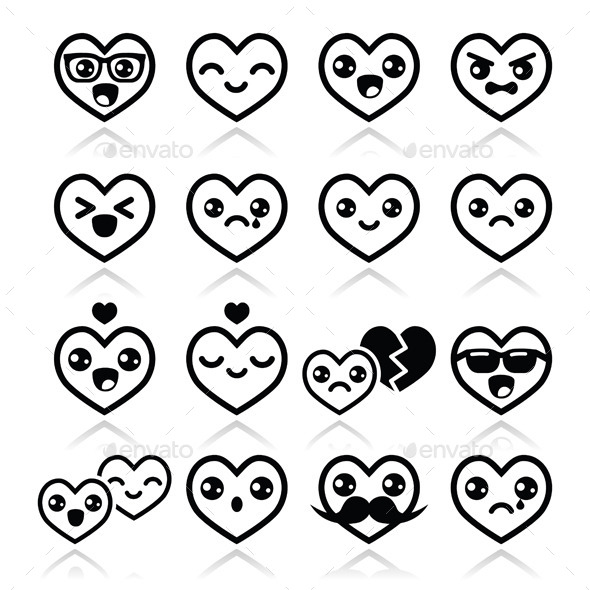 Kawaii Hearts Valentine's Day Icons - Valentines Seasons/Holidays