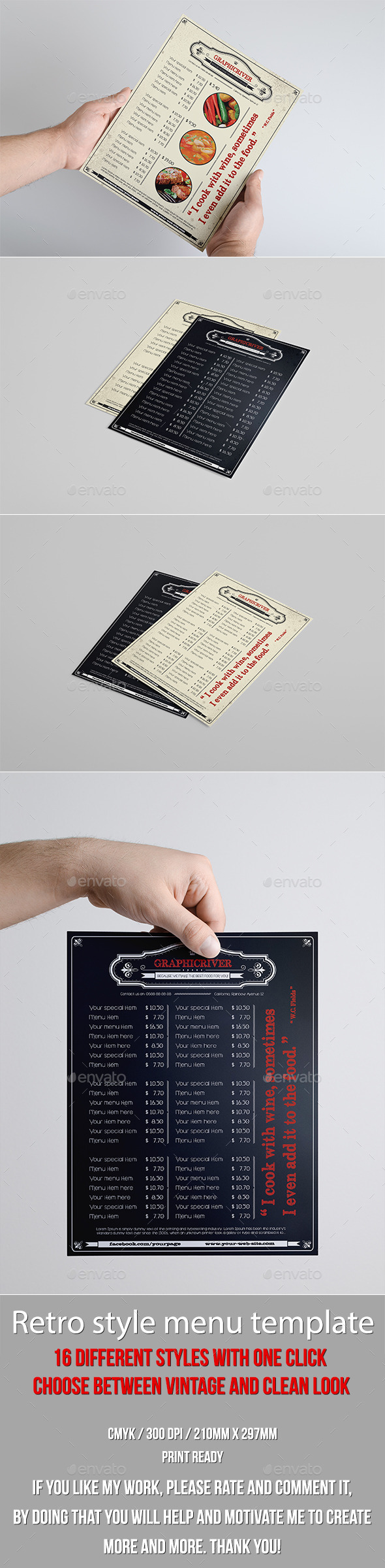 Multipurpose Retro Menu 16 in 1 - Food Menus Print Templates