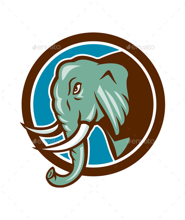 Elephant Head Side Circle Cartoon - Animals Characters