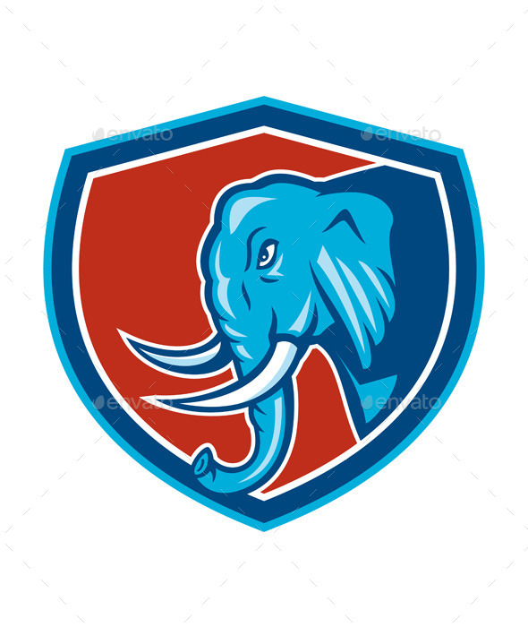 Elephant Head Side Shield Cartoon - Animals Characters