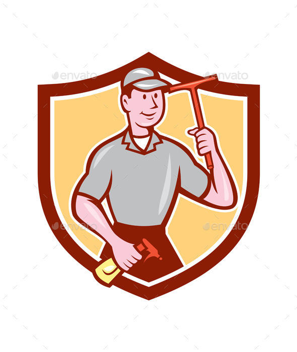 Window Washer Cleaner Squeegee Shield Cartoon - People Characters
