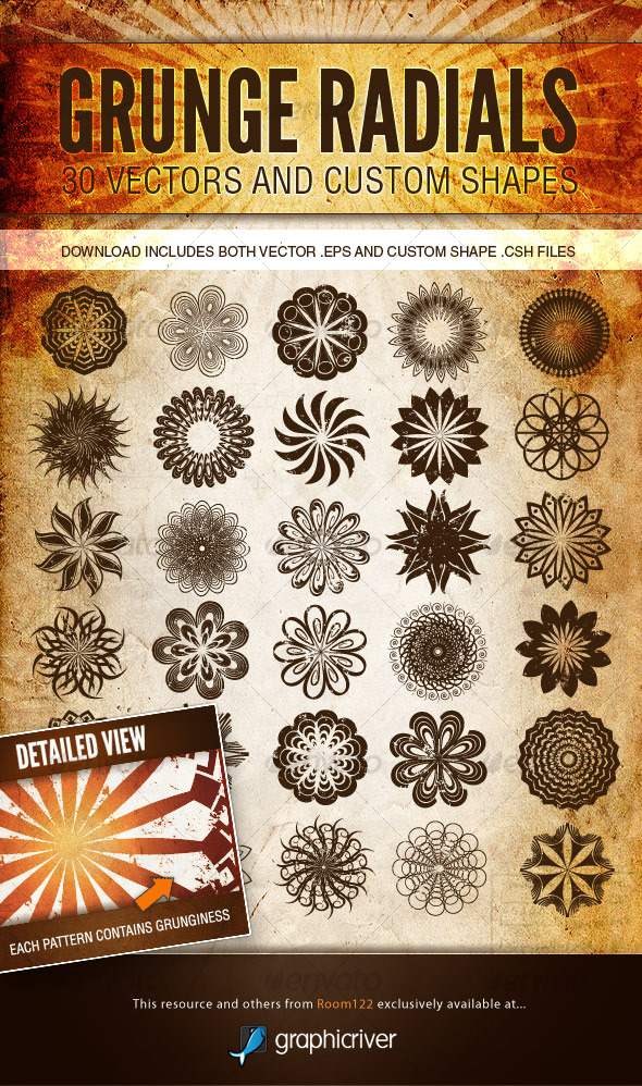 Grunge Radials - Vector Patterns and Custom Shapes - Decorative Symbols Decorative