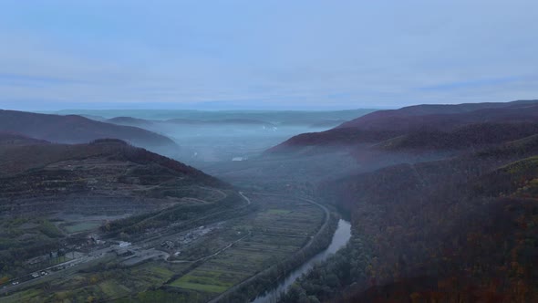 Beautiful Morning Through Mist Forest Mountain Autumn Valley Landscape Carpathians Ukraine alt