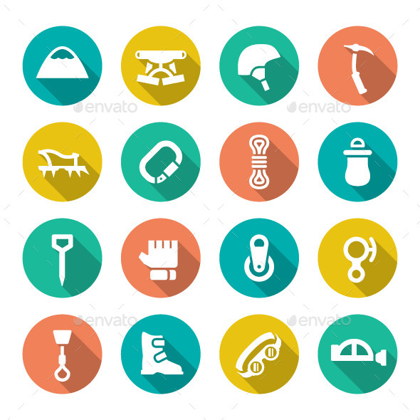 Set Flat Icons of Mountaineering - Man-made objects Objects