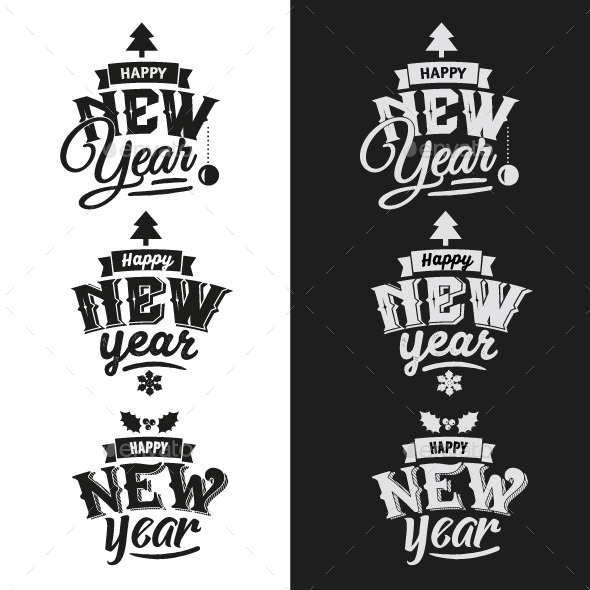 3 New Year Typographic Design Emblem Set - New Year Seasons/Holidays
