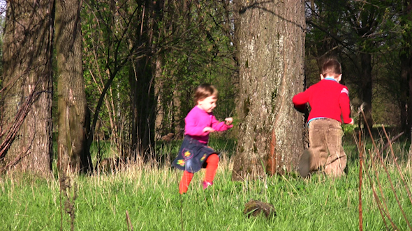 Children Run Around Tree