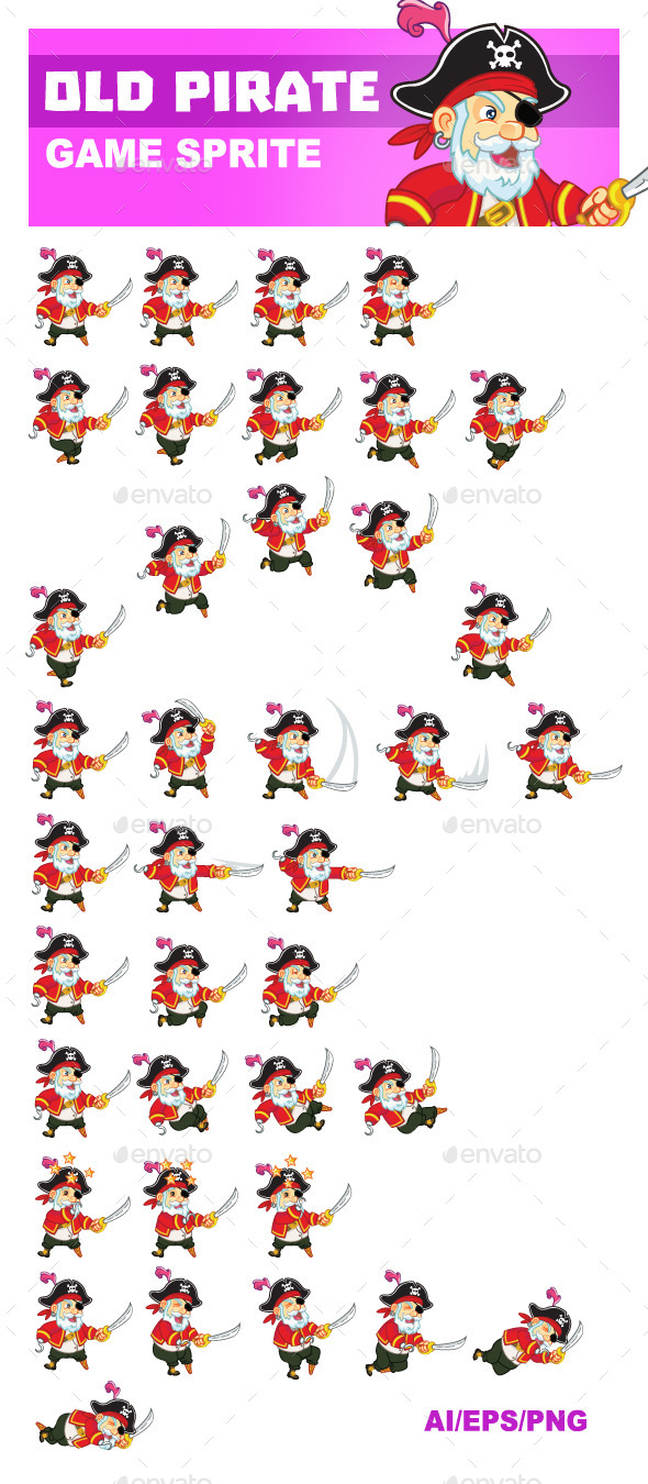 Old Pirate Game Sprite - Sprites Game Assets
