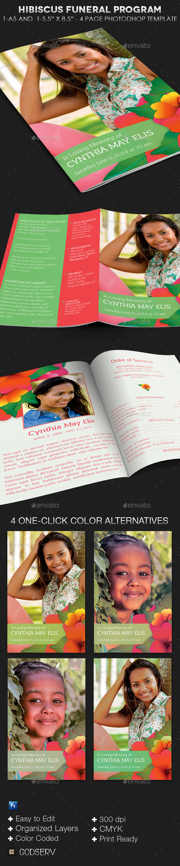 Hibiscus Funeral Program Template - Informational Brochures