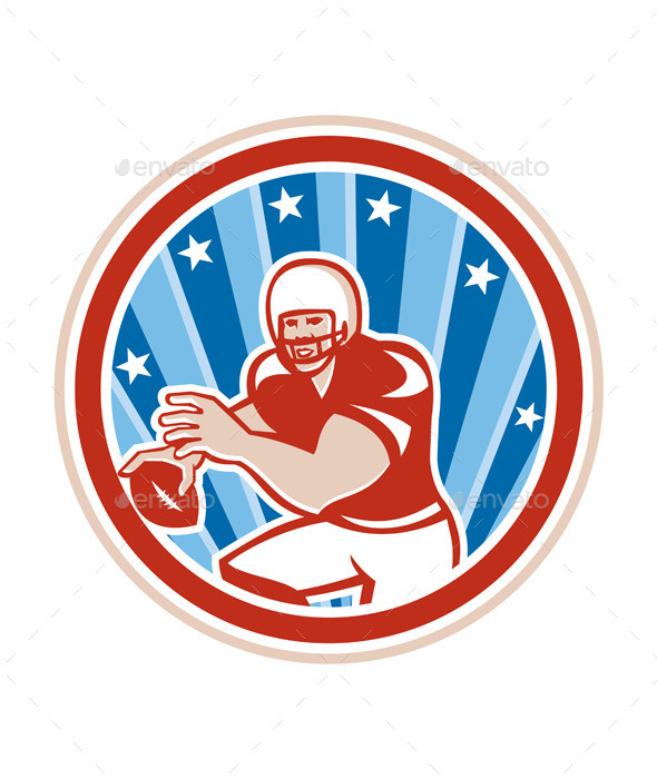 American Football Quarterback Retro Circle - Sports/Activity Conceptual