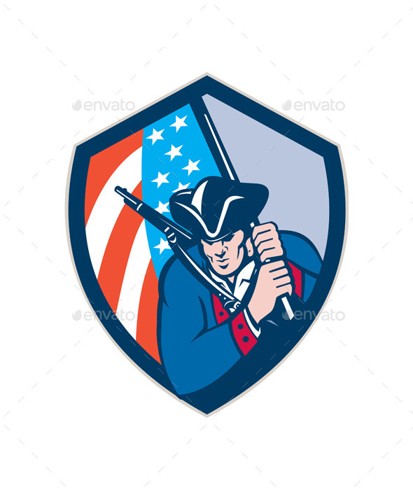 American Patriot Holding Brandish Flag Shield - People Characters