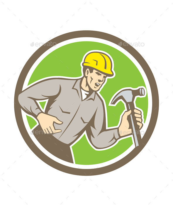 Builder Carpenter Holding Hammer Circle - People Characters