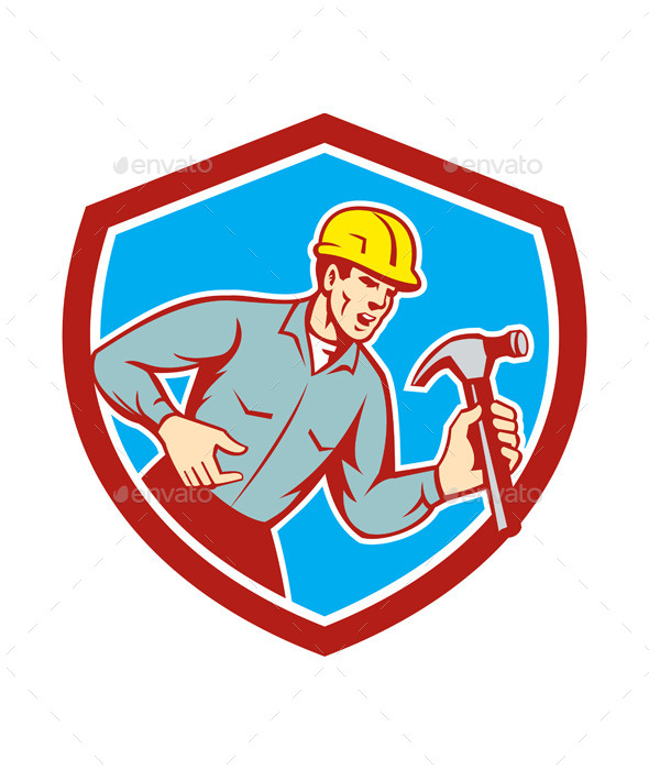 Builder Carpenter Shouting Hammer Shield - People Characters