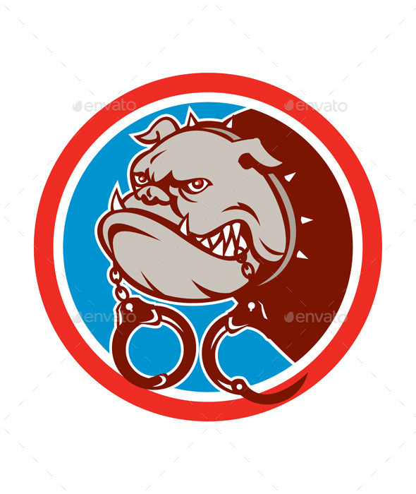 Bulldog with Handcuffs Circle - Animals Characters