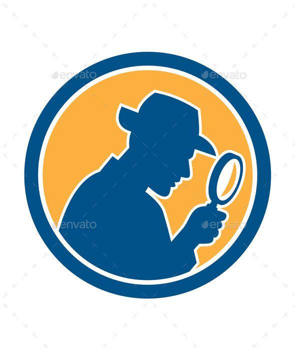 Detective Holding Magnifying Glass Circle Retro - People Characters