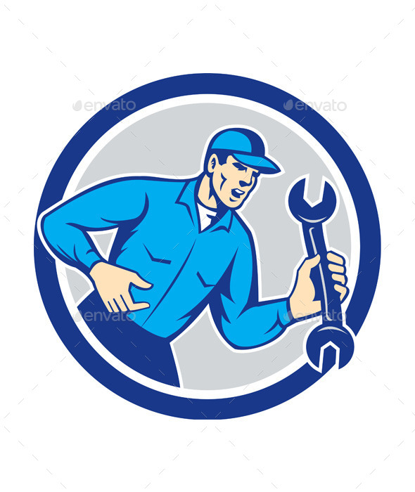 Mechanic Shouting Holding Spanner Wrench - People Characters