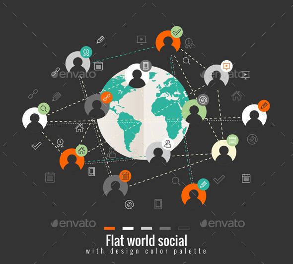Flat Design Concept with World Social Network - People Characters