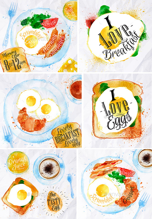 Breakfast Watercolor - Food Objects