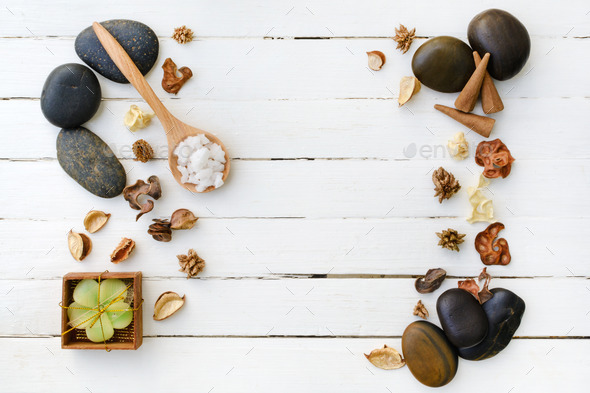 spa setting on white wooden background - Stock Photo - Images