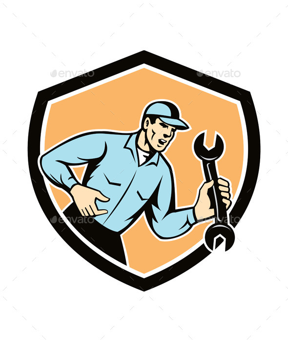 Mechanic Shouting Holding Spanner Wrench - People Characters