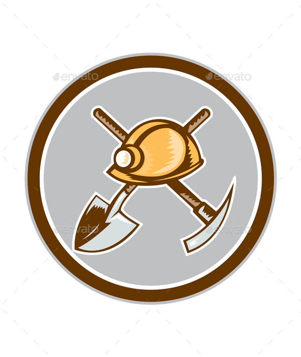 Miner Hardhat Spade Pick Axe Circle - Man-made Objects Objects