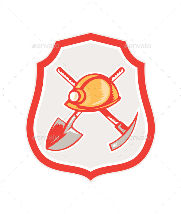 Miner Hardhat Spade Pick Axe Shield - Man-made Objects Objects