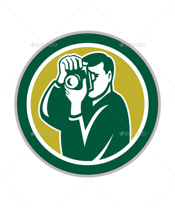 Photographer Aiming Camera Retro Circle - People Characters