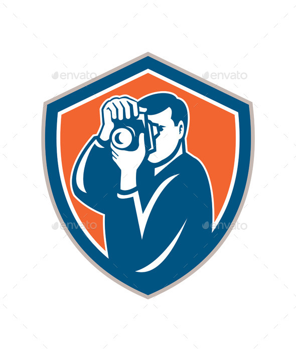 Photographer Aiming Camera Retro Shield - People Characters