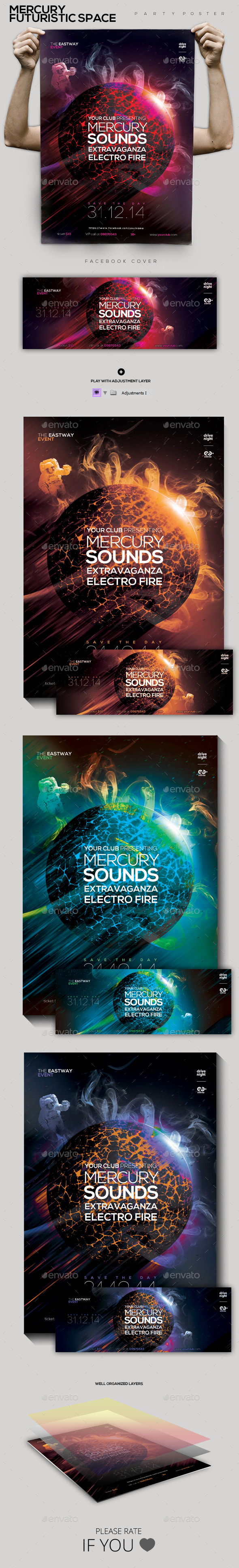 Mercury Futuristic Space Party Flyer/Poster - Clubs & Parties Events