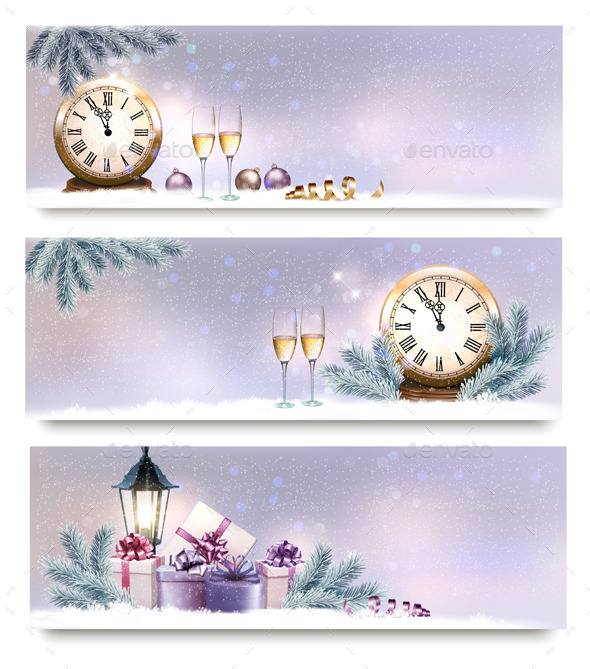 Three Christmas and New Year Banners - New Year Seasons/Holidays
