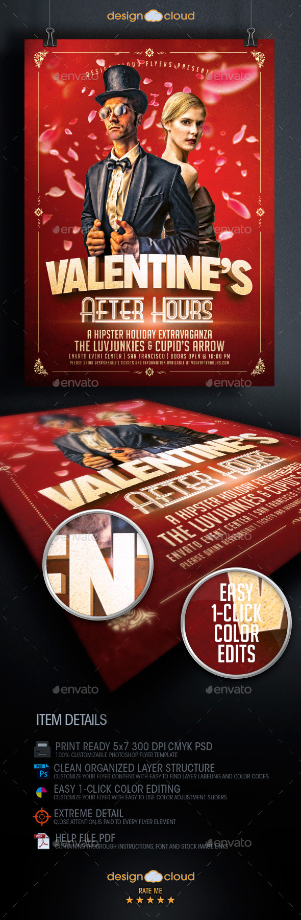 Valentine's After Hours Hipster Flyer Template - Holidays Events