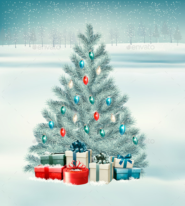 Christmas Tree with Presents Background - New Year Seasons/Holidays