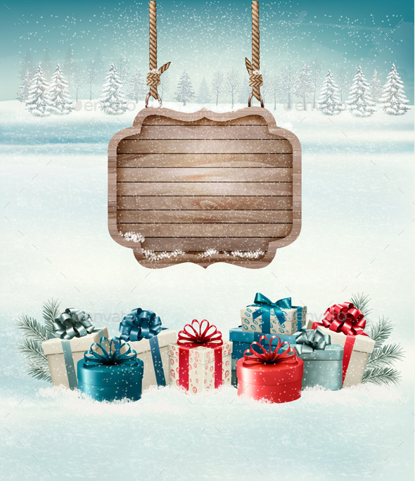Christmas Background with a Retro Wooden Sign - Christmas Seasons/Holidays