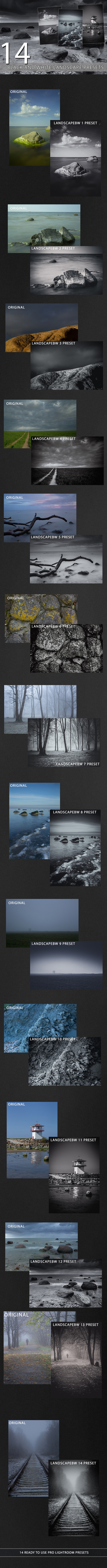 14 Black and White Landscape Presets - Black and white Lightroom Presets