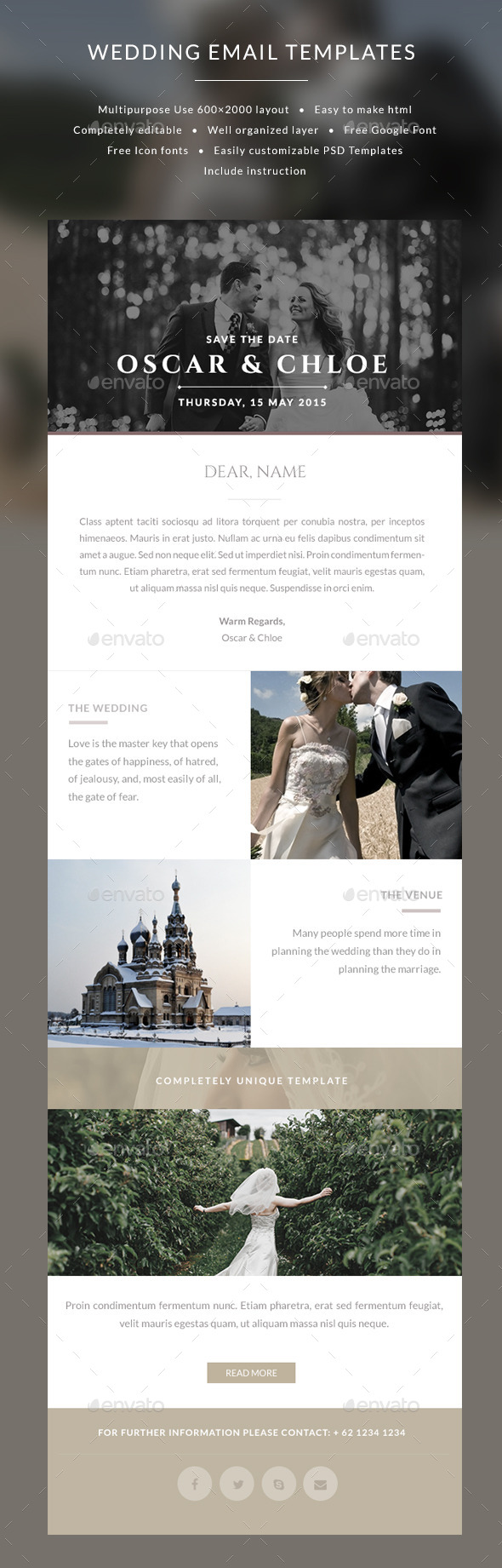 Email Wedding Invitation templates - Oscar - E-newsletters Web Elements