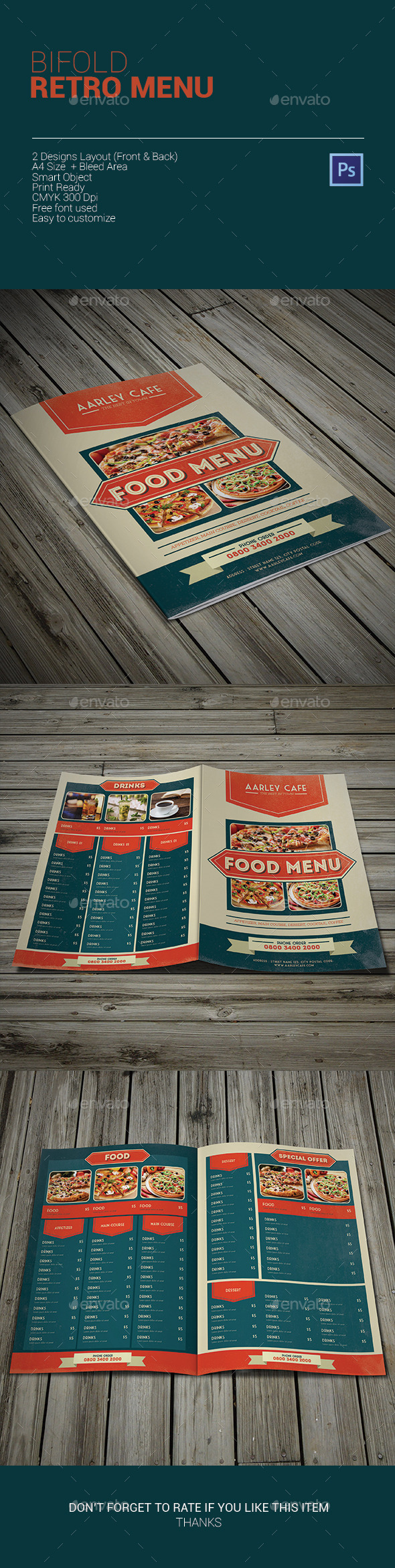 Bifold Retro Menu - Food Menus Print Templates