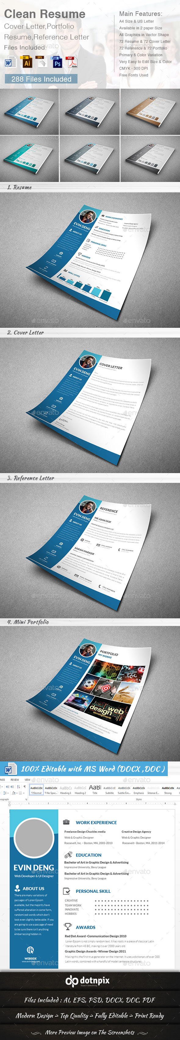 Clean Resume (4 in 1) - Resumes Stationery