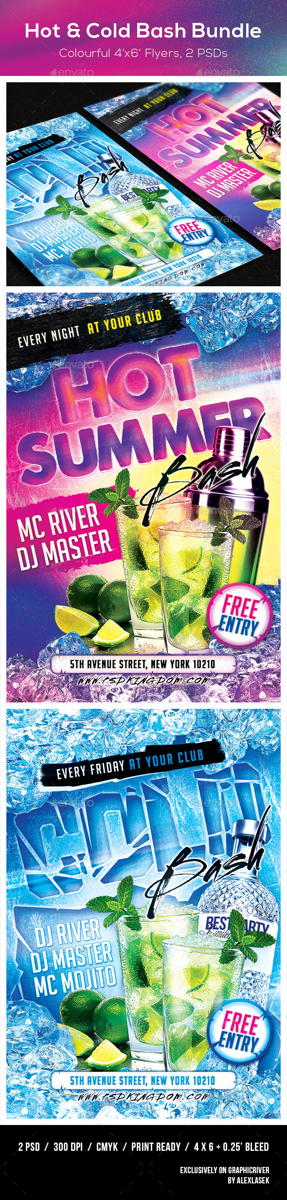 BUNDLE - Hot & Cold Bash Flyer Templates 4x6 - Clubs & Parties Events