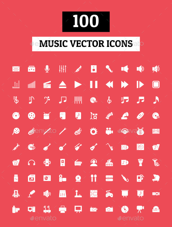 100 Music Vector Icons - Media Icons