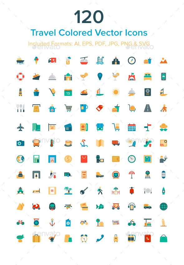 120 Travel Colored Vector Icons - Objects Icons