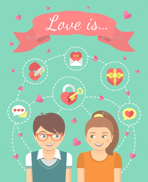 Dating Conceptual Illustration with Love Icons - Valentines Seasons/Holidays