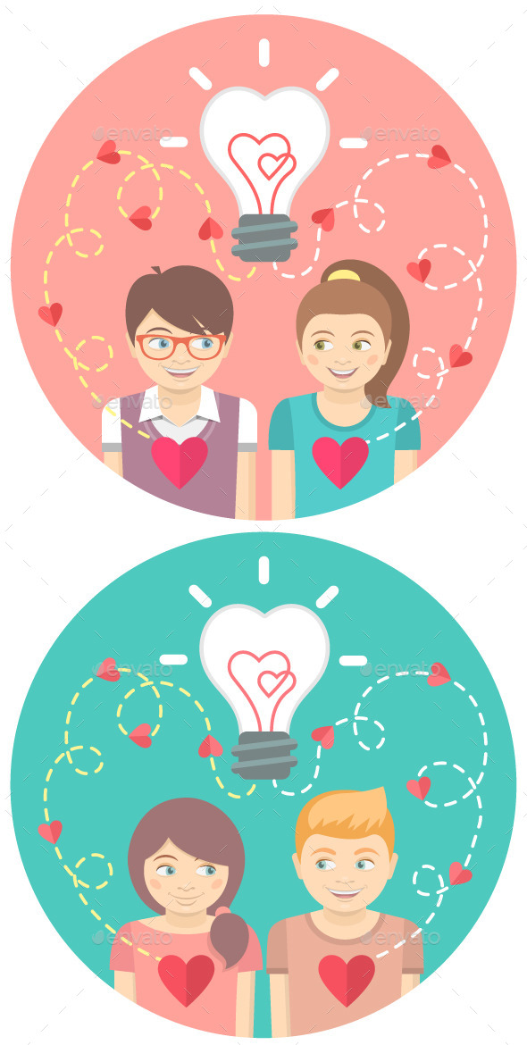 Couples in Love with a Light Bulb in a Circles - Valentines Seasons/Holidays