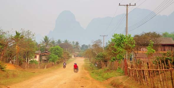 Vang Vieng Village With Limestone Mountains, Laos